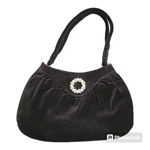 Old Navy black velvet handbag purse‎ sachel faux pearls | rhinestone bows Prom